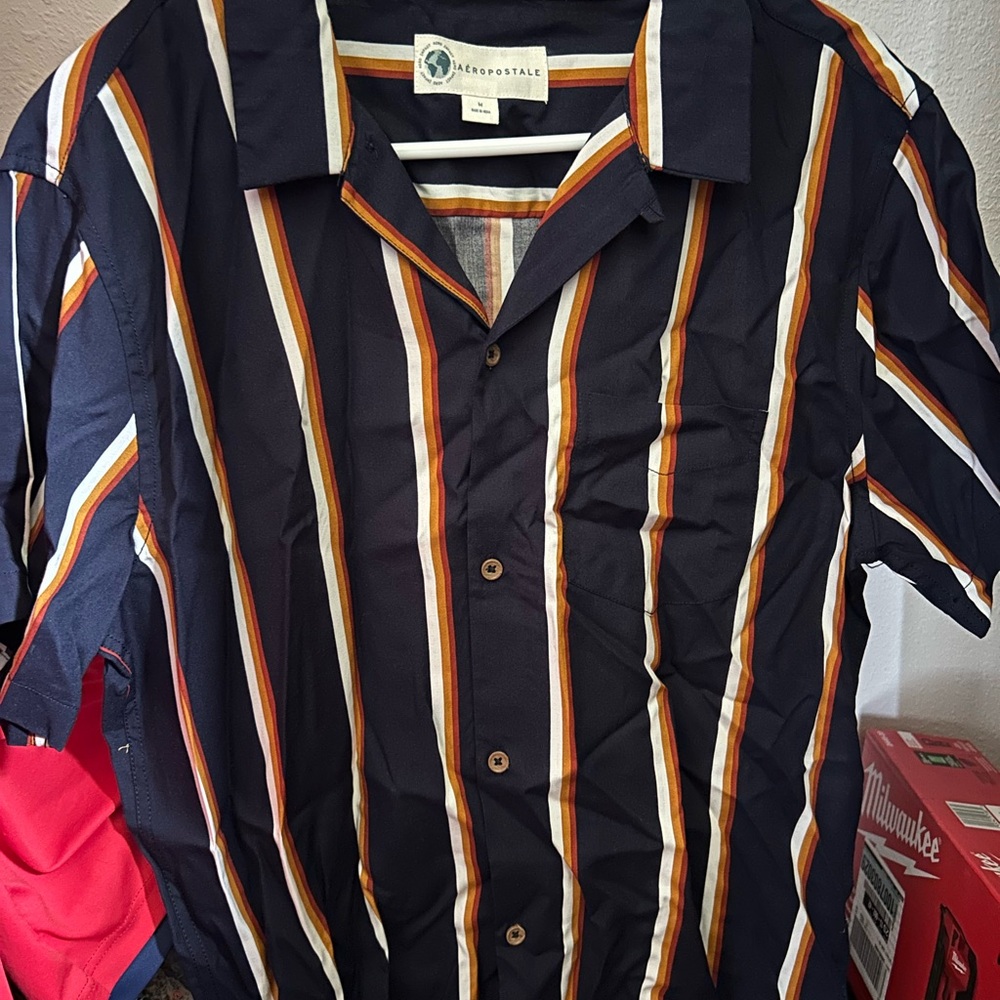 Aeropostale Men's Striped Shirt - White and Orange